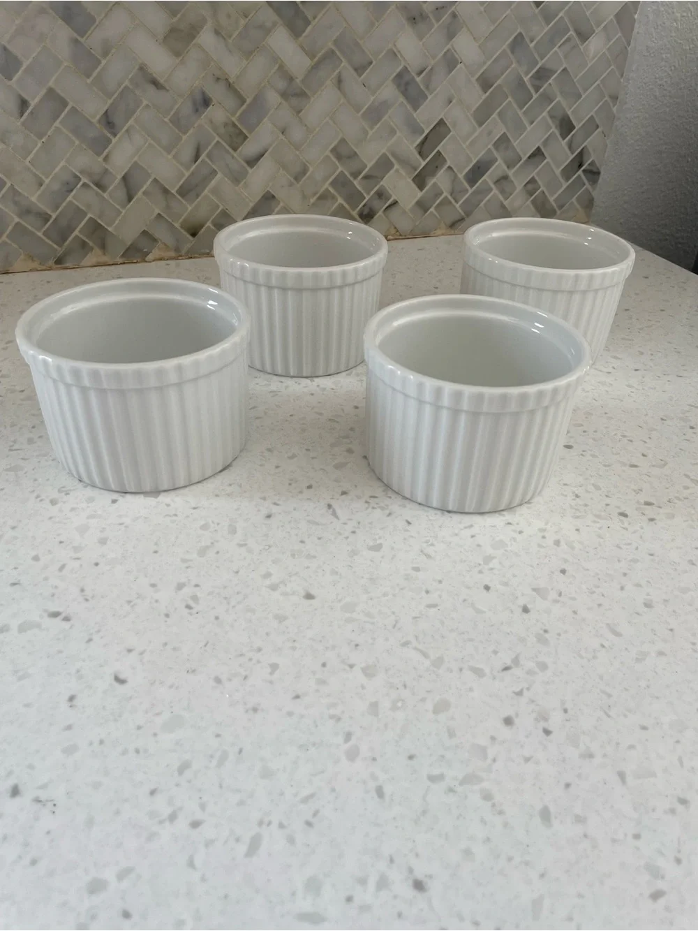 Crate&Barrel White Ribbed Ramekin Set - 4 Pieces Porcelain